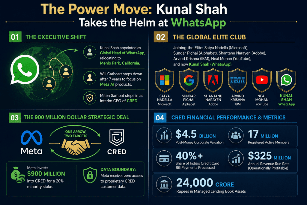 Detail Overview,  Kunal Shah, New Appointment Cred Finance, Meta invest on Cred
