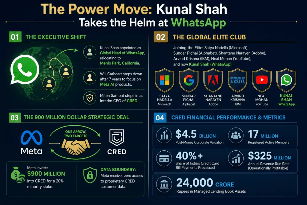 Detail Overview,  Kunal Shah, New Appointment Cred Finance, Meta invest on Cred