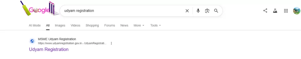 udyam registration google search result
